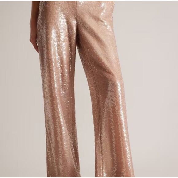 NWT $325 Ted Baker Milleit Wide Leg Trouser Sparkle Pale Pink Size 0 - Picture 2 of 10